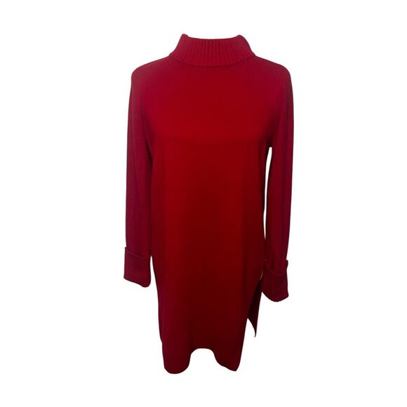 Chico's Cherry red Tunic turtleneck sweater mini Dress Size M - Picture 1 of 7